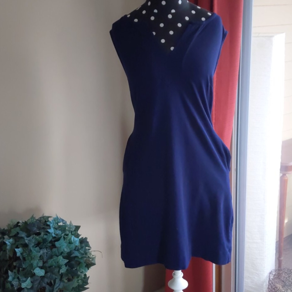 Navy blue sleeveless cotton dress